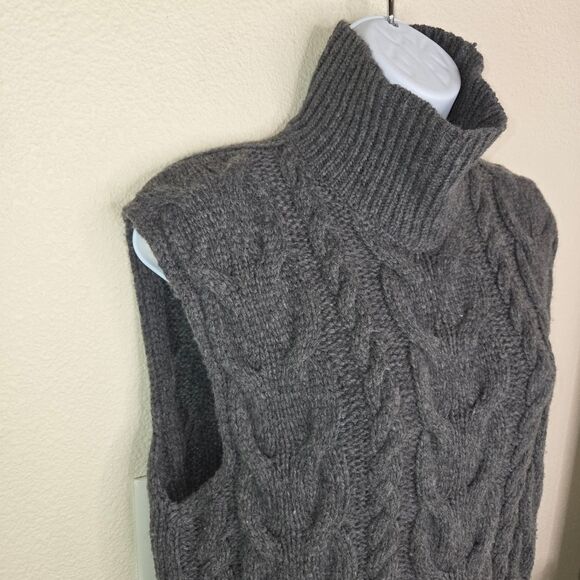 Frame Denim Cable Knit Grey Wool Turtleneck Sweater Vest Size Small - Picture 4 of 7